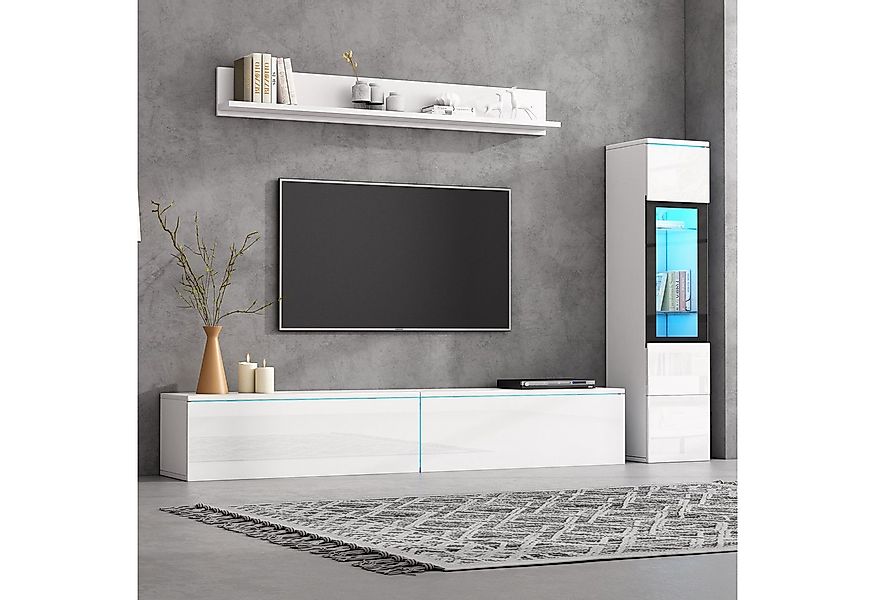 STILVORA Wohnzimmer-Set mit Hängeregal,Lowboard&Vitrine,Möbelset Wohnzimmer günstig online kaufen