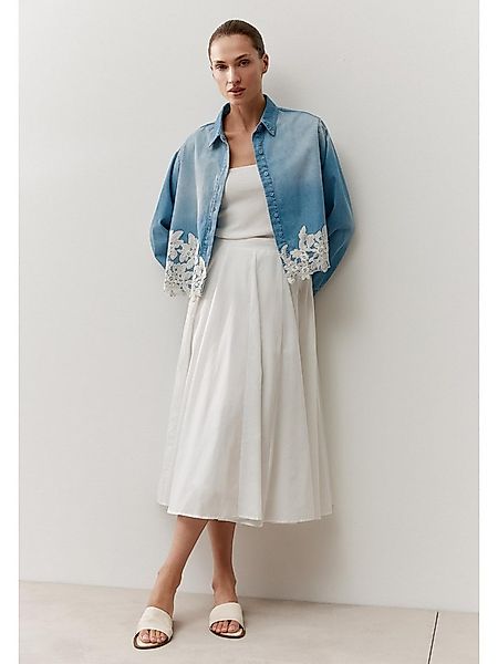 MORE&MORE Klassische Bluse lässiges, kurzes Jeanshemd mit Spitze günstig online kaufen