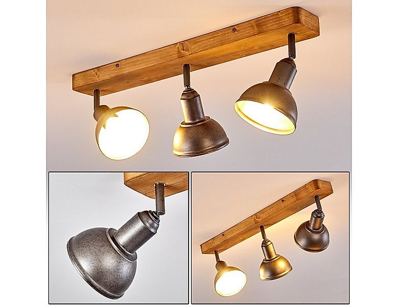 hofstein Deckenleuchte »Mura« Deckenlampe aus Metall/Holz in Grau/Braun, oh günstig online kaufen