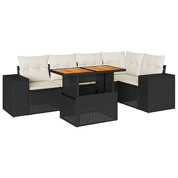 vidaXL 6-Tlg Garten-Sofagarnitur mit Kissen Schwarz Poly Rattan 3327374 günstig online kaufen