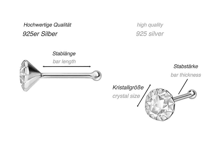 PIERCINGLINE Nasenpiercing 925er Silber Nasenstecker Pin EINGEFASSTER KRIST günstig online kaufen