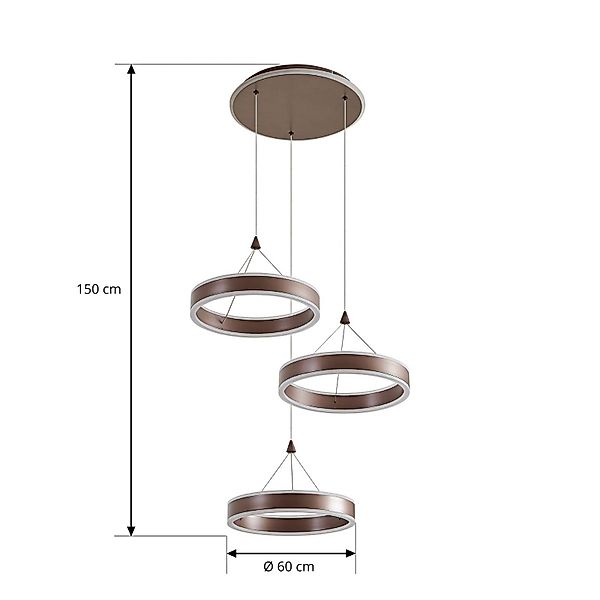 Lucande LED-Hängeleuchte Kolo, braun, 3-flg., dimmbar günstig online kaufen