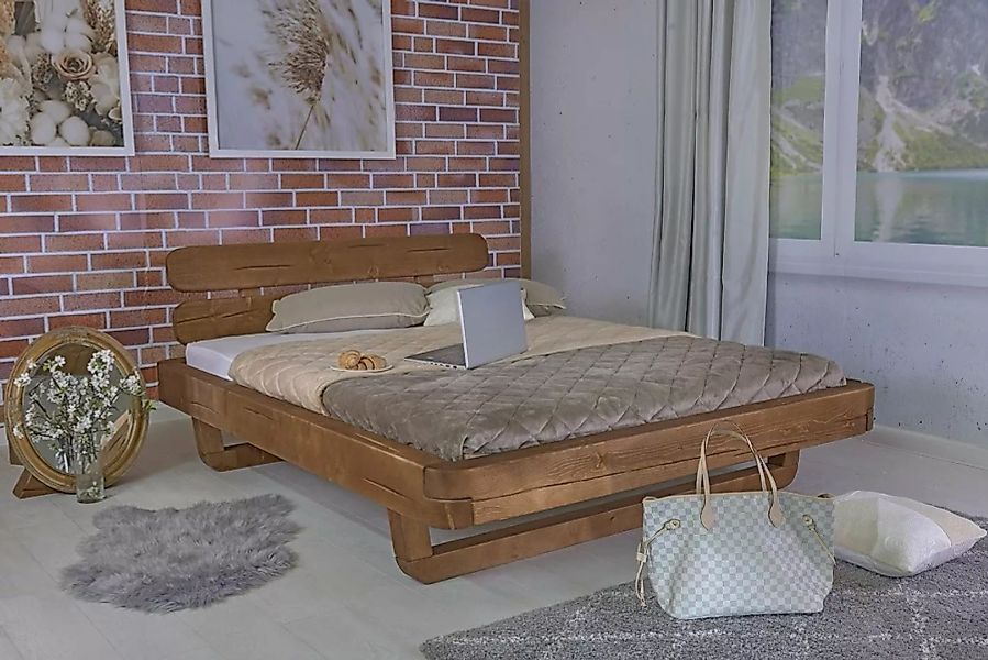 SAM® Massivholzbett Fatima, Doppelbett in Balkenoptik, geteiltes Kopfteil, günstig online kaufen