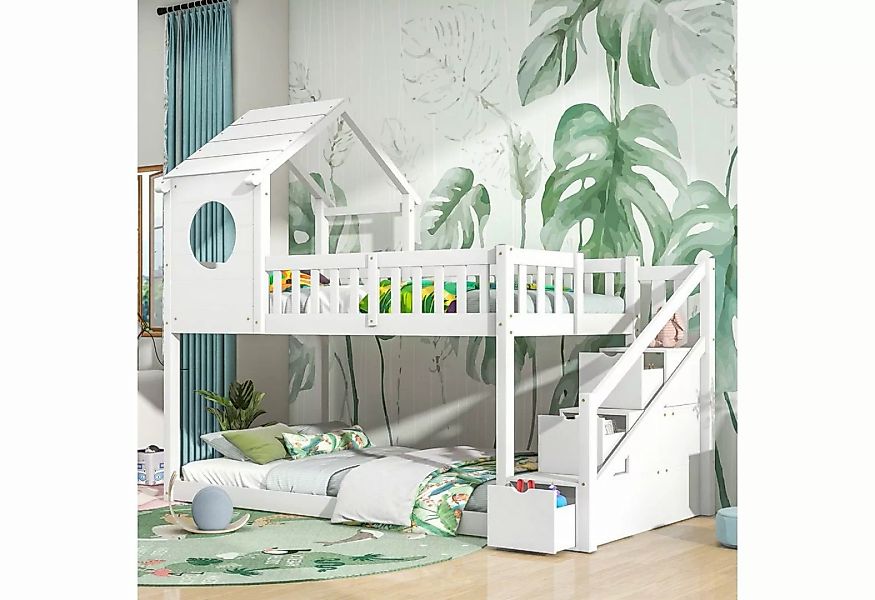 Sweiko Etagenbett, Hausbett mit Treppe, 3 Schubladen, Kinderbett 90*200cm günstig online kaufen