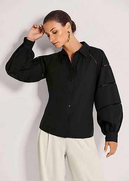 MADELEINE Hemdbluse Baumwollbluse mit Spitzendetails Spitzenbluse mit Hemdk günstig online kaufen