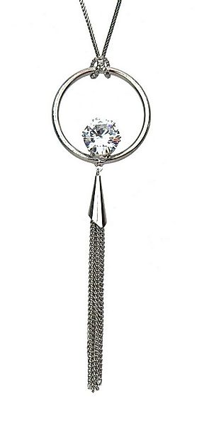 Ella Jonte Lange Kette, silber großer Solitär Strass Stein günstig online kaufen