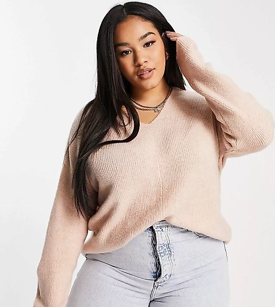 Vero Moda Curve – Pullover mit V-Ausschnitt in Rosa günstig online kaufen