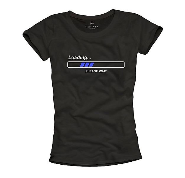 MAKAYA T-Shirt Damen Schwarz Spruch Lustig - Loading Please Wait Top Oberte günstig online kaufen