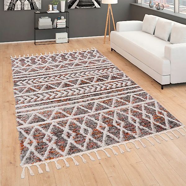Paco Home Hochflor-Teppich "Monza 653" rechteckig 34 mm Höhe meliert, Raute günstig online kaufen