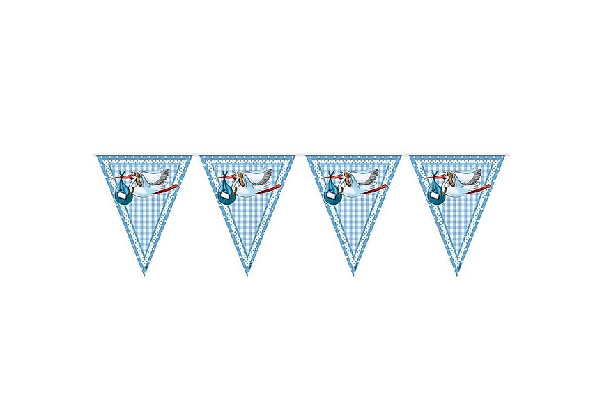 Folat Hängedekoration Storch Baby Wimpelkette blau 10 m, Partydeko für Baby günstig online kaufen