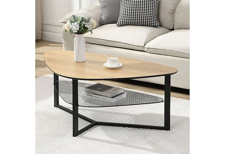 FINEBUY Couchtisch FB111830 Wohnzimmertisch Nierenförmig Eiche Optik Glas A günstig online kaufen