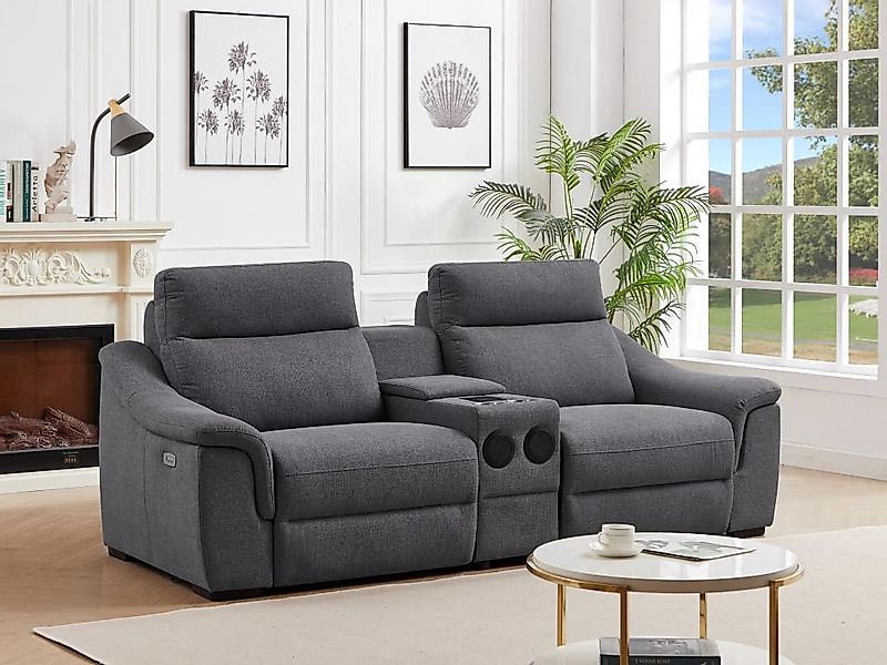 Relaxsofa elektrisch 2-Sitzer - Stoff - Grau - VERETO günstig online kaufen