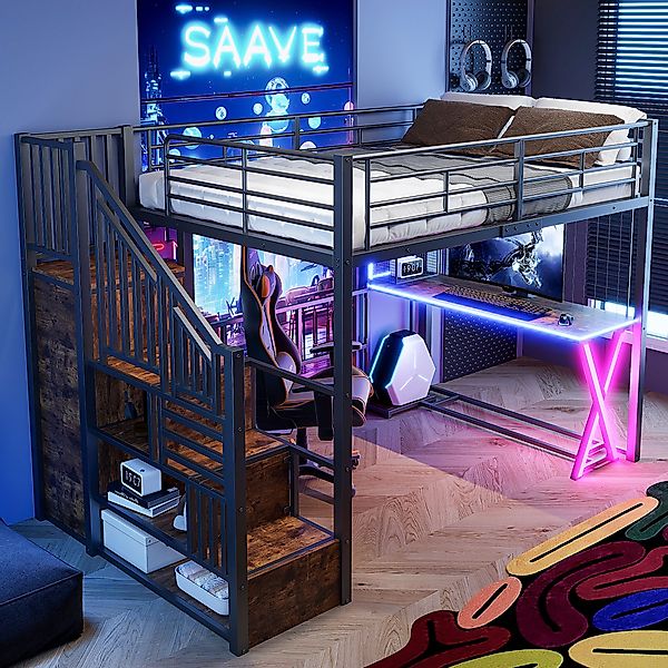 STILVORA Hochbett 140×200 Jugendbett mit Kleiderschrank,Tisch,Metallbett günstig online kaufen