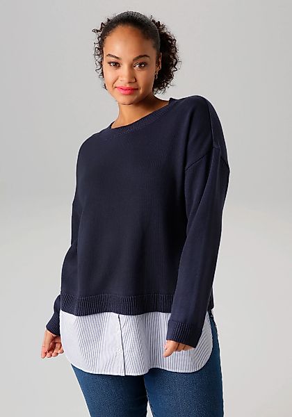 Aniston PLUS Strickpullover, mit gestreiftem Bluseneinsatz am Saum günstig online kaufen