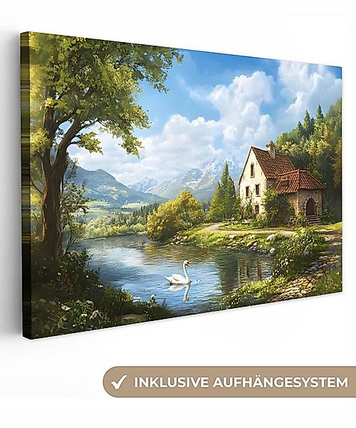 OneMillionCanvasses® Leinwandbild Schwan - Bäume - Ruhe, Fotodruck (1 St), günstig online kaufen