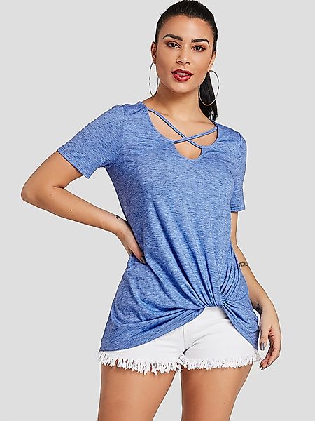 Blue Twist Crossed Collar Kurzarm T-Shirt günstig online kaufen