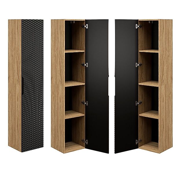 Lomadox Hochschrank OLUO-56-BLACK Badschrank, 1-türig, Eiche mit schwarz, 3 günstig online kaufen