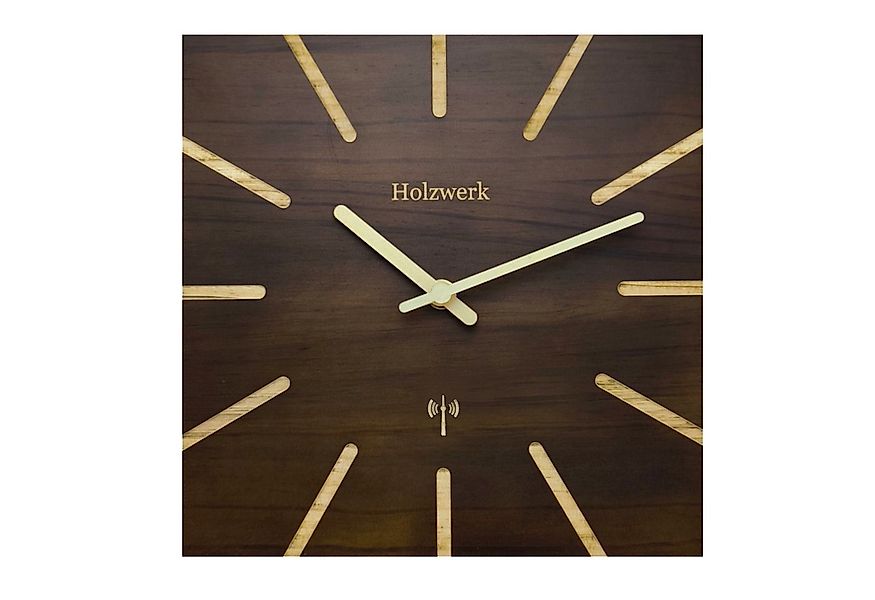 Holzwerk Funkwanduhr Eckige Designer Loft Funk Holz Wand Uhr (Nahezu lautlo günstig online kaufen