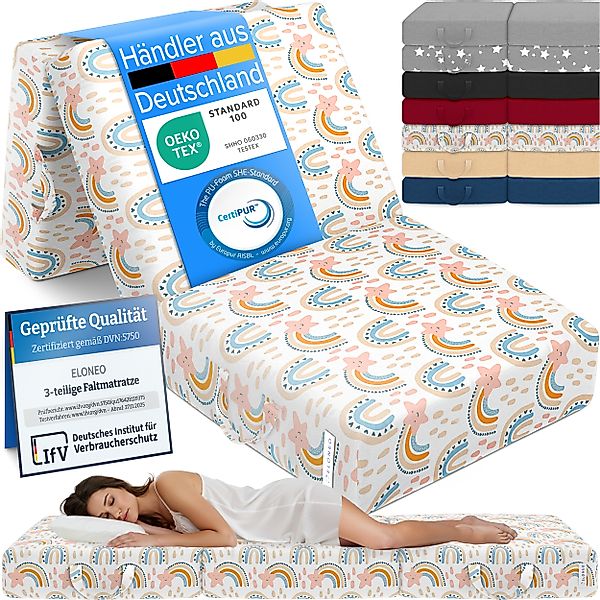 ELONEO Klappmatratze Gästematratze faltbar, 75x195x15 cm, Regenbogen günstig online kaufen