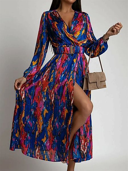 RUZU UG Dirndl Modisches, bedrucktes Kleid mit Gürtel für Frühling und Somm günstig online kaufen