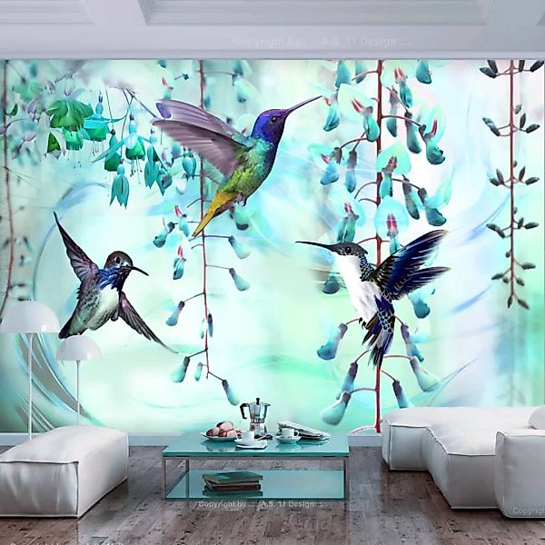 Selbstklebende Fototapete - Flying Hummingbirds (Green) günstig online kaufen