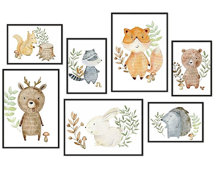 Hyggelig Home Poster Waldtiere, Premium Poster Set OHNE & MIT Rahmen, Wandb günstig online kaufen