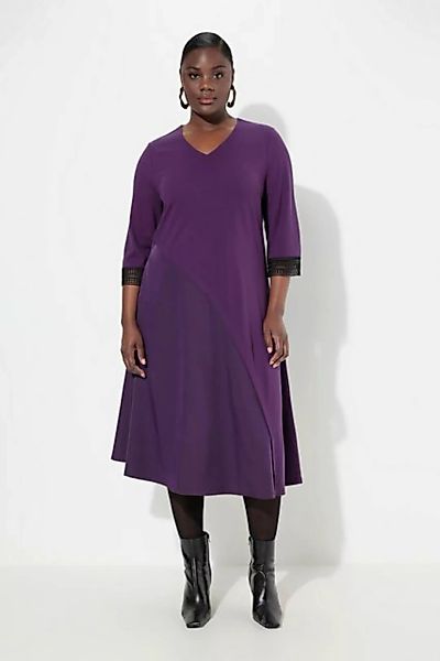 Ulla Popken Midikleid Punto-Kleid A-Linie Tafteinsatz V-Ausschnitt günstig online kaufen