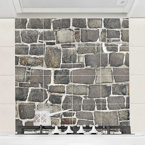 Fliesenbild Steinoptik - Quadrat Bruchsteintapete Natursteinwand günstig online kaufen