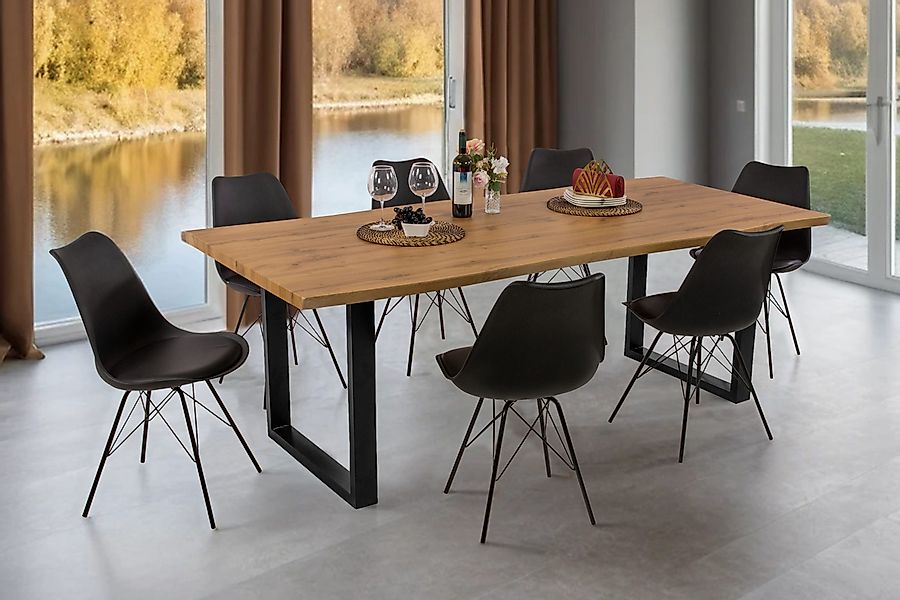 Loreno® Esstisch Holz Wildeiche-Optik, Baumkante, Metallgestell günstig online kaufen