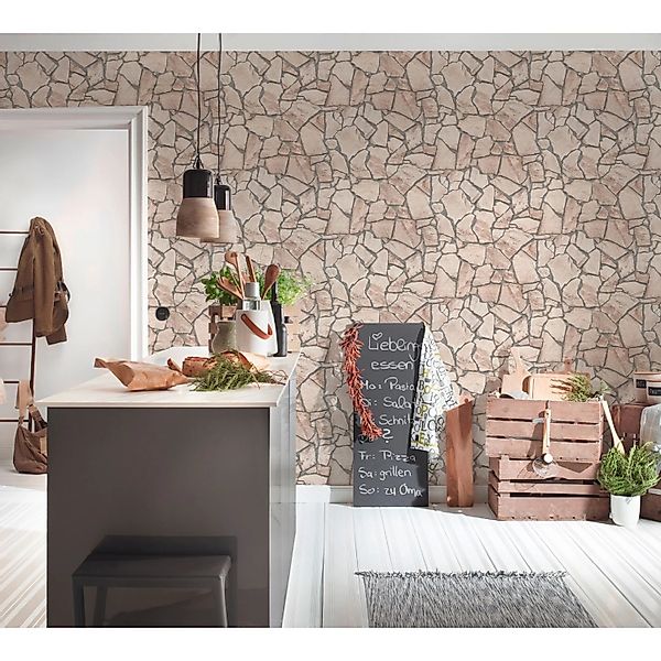 A.S. Création Tapete Stein-Optik Beige Grau und Braun 53 cm x 10,05 m AS-92 günstig online kaufen