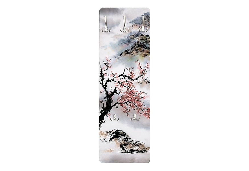 Bilderdepot24 Garderobenpaneel grau Wald Natur Vintage Japanische Aquarell günstig online kaufen