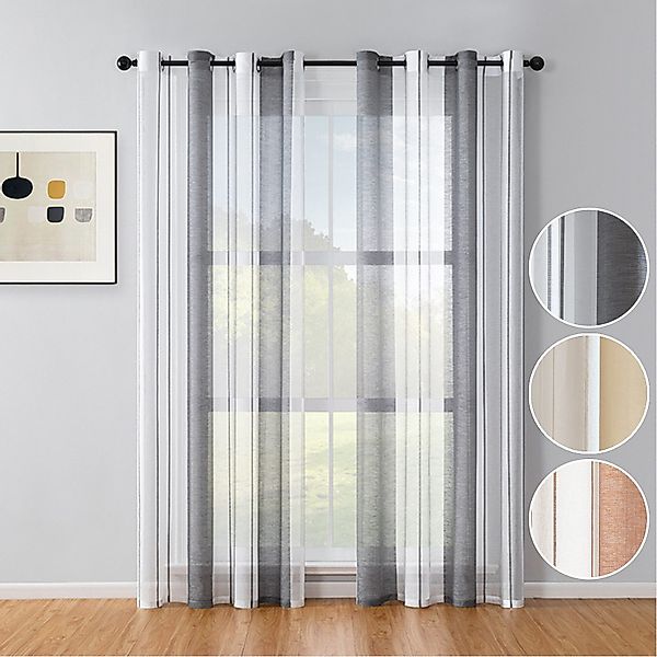BTTO V&G Gardine Voile Vorhänge,Streifen Vorhang 2 Stück, Ösen, halbtranspa günstig online kaufen