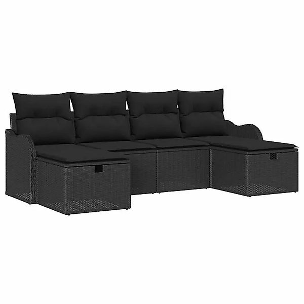 vidaXL Garten-Sofa-Set mit Kissen 6-Tlg Schwarz Poly Rattan 3360354 günstig online kaufen