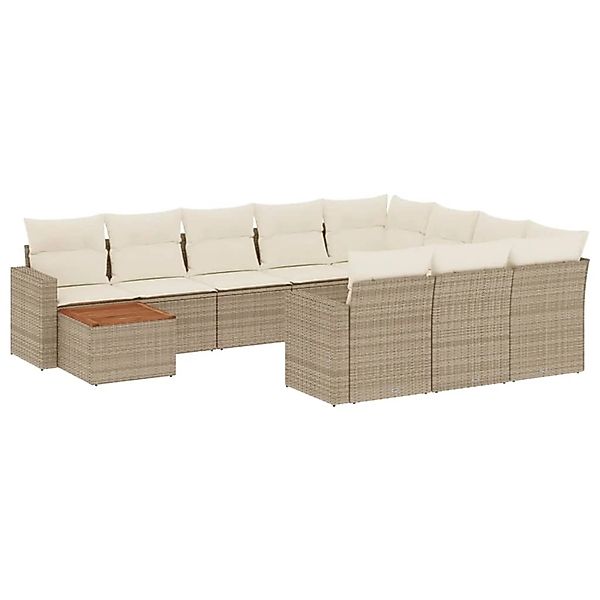 vidaXL 11-Tlg Garten-Sofagarnitur mit Kissen Beige Poly Rattan 3256639 günstig online kaufen