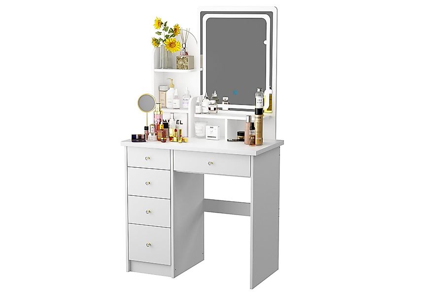 FUFU&GAGA Schminktisch mit LED und Hocker,5 Schubladen,3 offene Fächer, wei günstig online kaufen