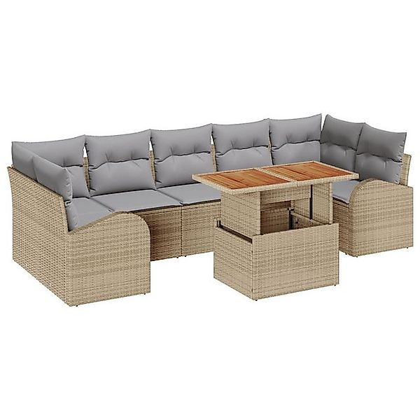 vidaXL Loungesofa 8-tlg. Garten-Essgruppe mit Kissen Beige Poly Rattan, 8 T günstig online kaufen