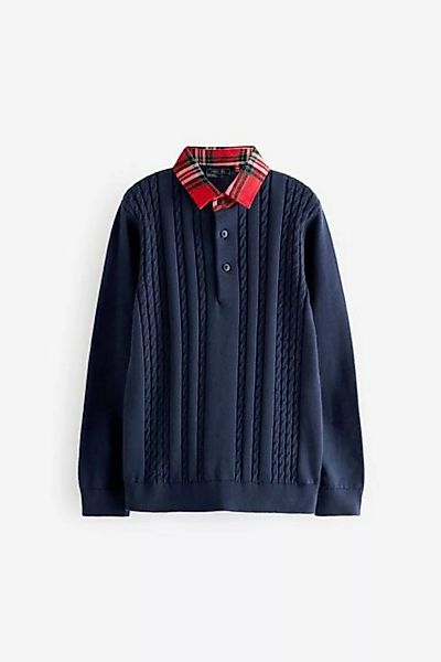 Next Langarm-Poloshirt Strick-Poloshirt mit Kragen aus Gewebe (1-tlg) günstig online kaufen