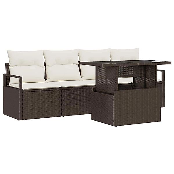 vidaXL Garten-Sofa-Set mit Speicher 5-Tlg Braun Poly Rattan 3357461 günstig online kaufen
