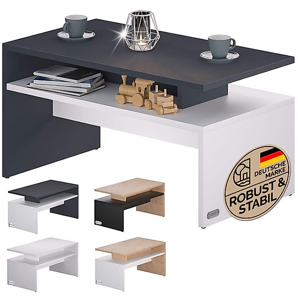 Casaria Couchtisch Sacramento, Holz Weiß Schwarz günstig online kaufen