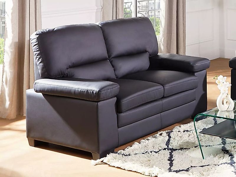 Ledersofa 2-Sitzer - Büffelleder - Schwarz - MIMAS günstig online kaufen