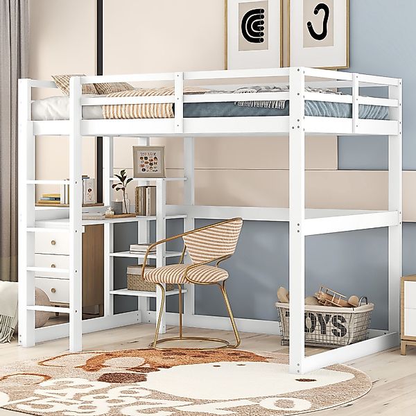 Flieks Hochbett Doppelbett Kinderbett mit Schreibtisch günstig online kaufen