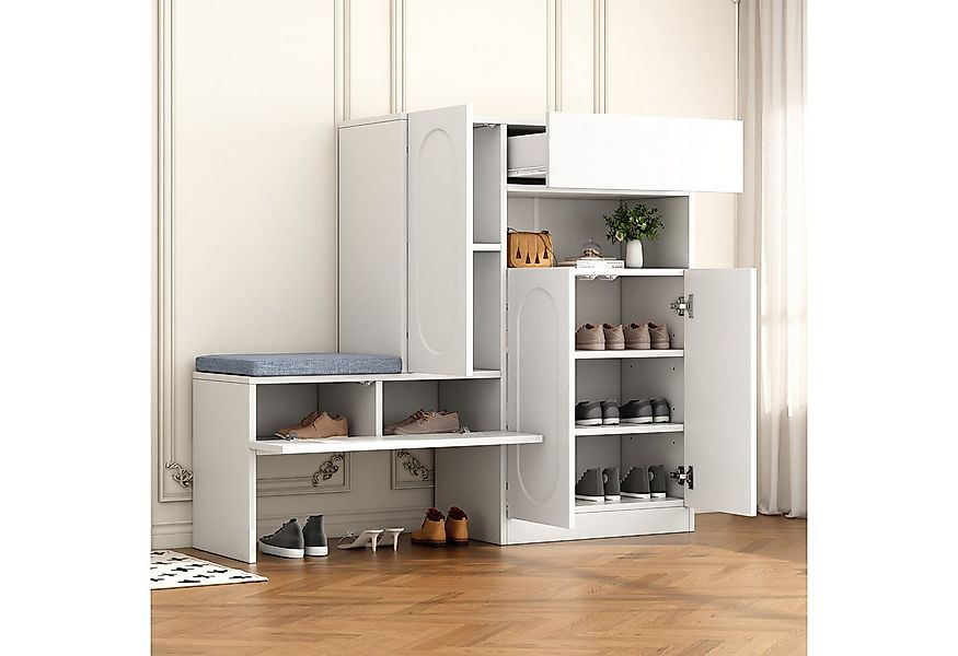 Flieks Schuhschrank Schuhkommode mit gepolsterter Sitzbank (B130/T35/H110 c günstig online kaufen