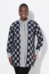 Ulla Popken Hemdbluse Satin-Longbluse Patch-Design Hemdkragen günstig online kaufen