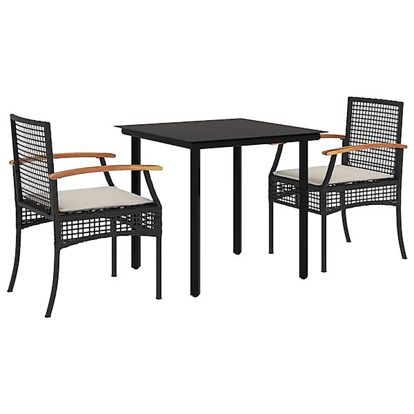 vidaXL 3-Tlg Garten-Essgruppe mit Kissen Schwarz Poly Rattan 3213603 günstig online kaufen