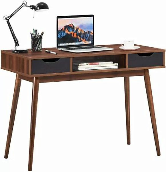 COSTWAY® Computertisch Schreibtisch mit 2 Schubladen braun günstig online kaufen