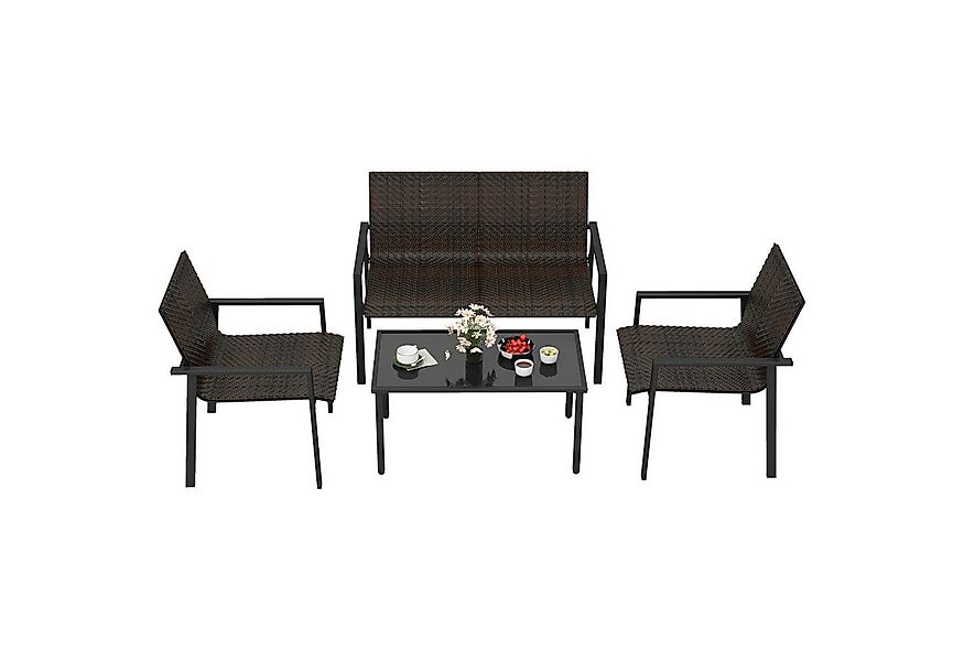 COSTWAY Gartenlounge-Set, (4-tlg), Balkonset PE Rattan, mit 2 Stühlen, Bank günstig online kaufen