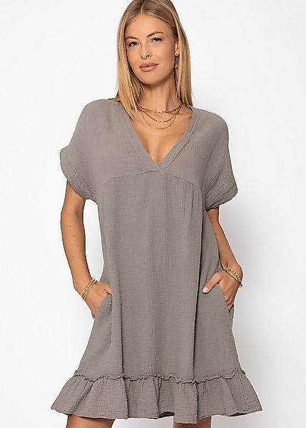 SASSYCLASSY Minikleid Musselin Kleid Damen Sommer Elegant V-Ausschnitt Leic günstig online kaufen