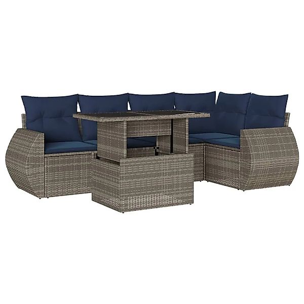vidaXL 6-Tlg Gartensofa-Set mit Kissen Grau Polyrattan 3268521 günstig online kaufen