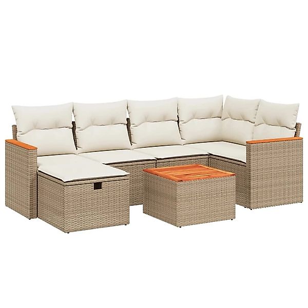 vidaXL 7-Tlg Garten-Sofagarnitur mit Kissen Beige Poly Rattan 3265307 günstig online kaufen