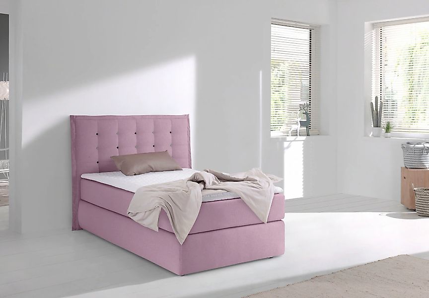 Home affaire Boxspringbett "Sagres" Kopfteil mit 2farbiger Flatterbiese und günstig online kaufen